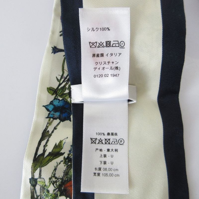 Christian Dior Mizza Millefiori Floral Silk Scarf Navy Off-White Women's Used