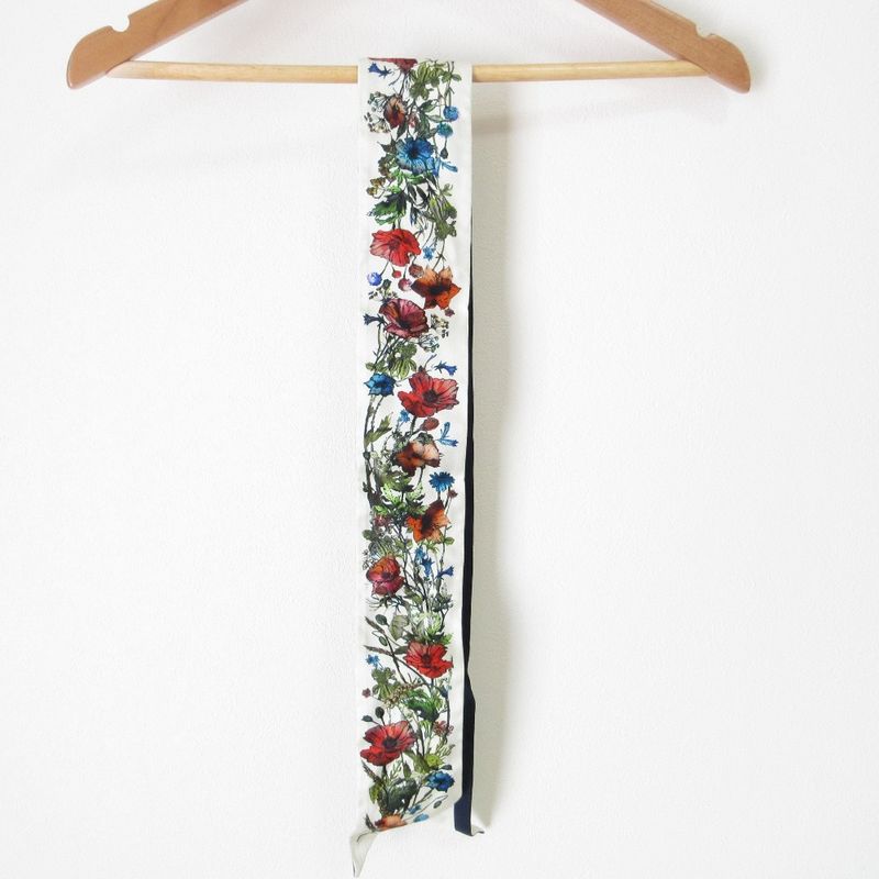 Christian Dior Mizza Millefiori Floral Silk Scarf Navy Off-White Women's Used