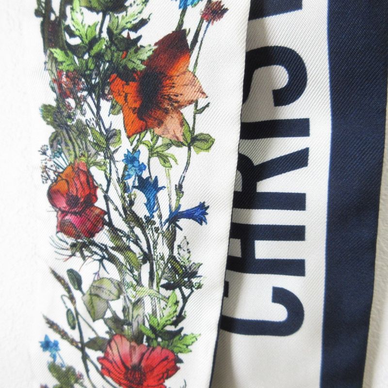 Christian Dior Mizza Millefiori Floral Silk Scarf Navy Off-White Women's Used