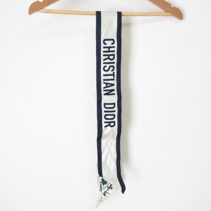 Christian Dior Mizza Millefiori Floral Silk Scarf Navy Off-White Women's Used