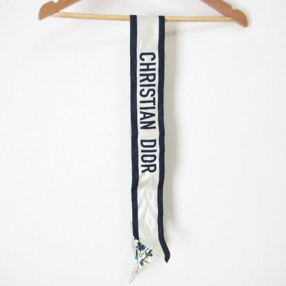 Christian Dior Mizza Millefiori Floral Silk Scarf Navy Off-White Women's Used