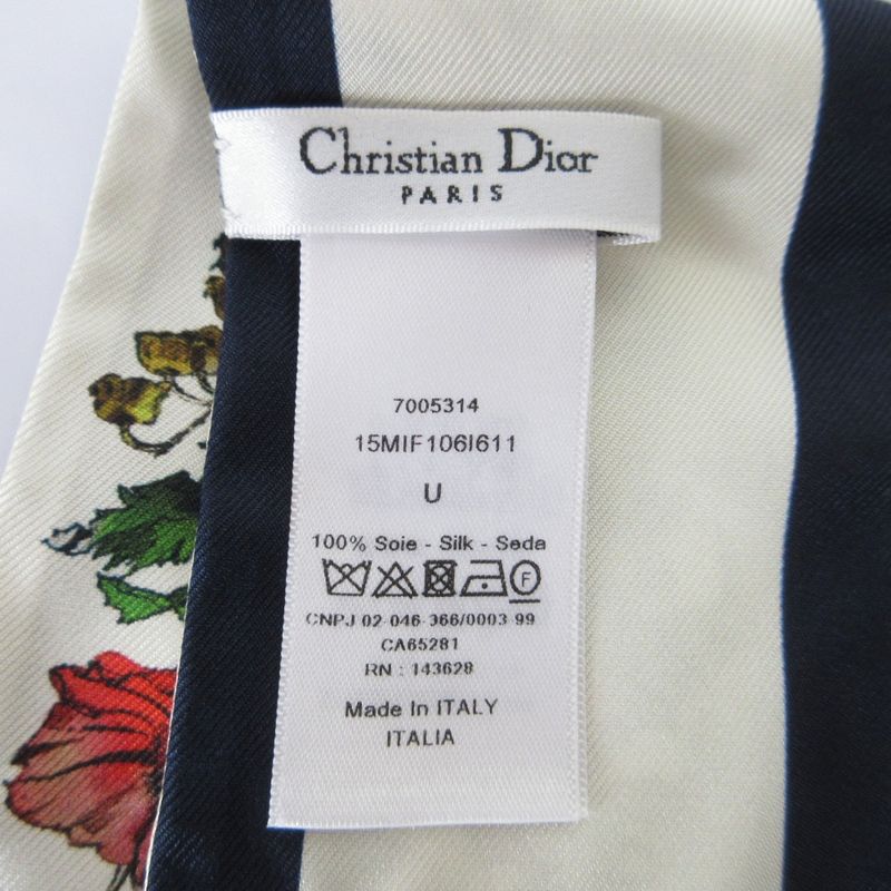 Christian Dior Mizza Millefiori Floral Silk Scarf Navy Off-White Women's Used