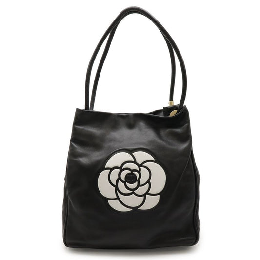 Chanel Camellia Logo Tote Shoulder Bag Shoulder Tote Shoulder Leather Black