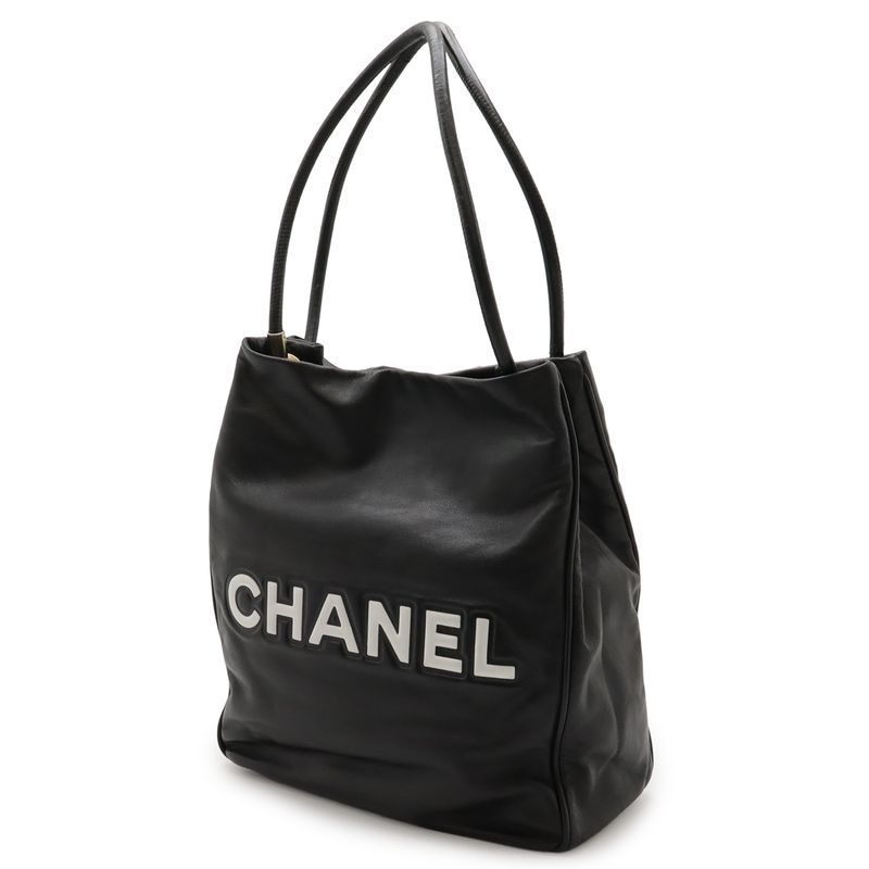 Chanel Camellia Logo Tote Shoulder Bag Shoulder Tote Shoulder Leather Black