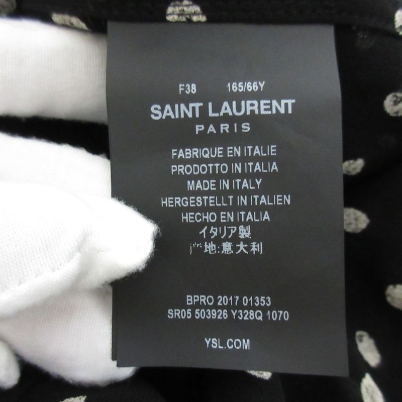 Saint Laurent Paris Dot Pattern Sleeve Ribbon Long Sleeve Shirt Blouse Size 38