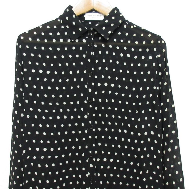 Saint Laurent Paris Dot Pattern Sleeve Ribbon Long Sleeve Shirt Blouse Size 38
