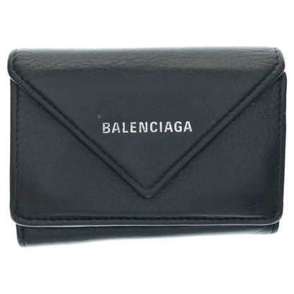 Balenciaga Paper ZA MINI Wallet Paper Mini Wallet Fold Wallet Leather Black
