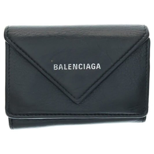 Balenciaga Paper ZA MINI Wallet Paper Mini Wallet Fold Wallet Leather Black