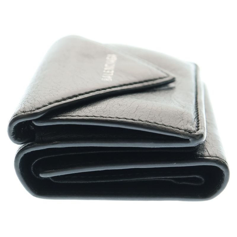 Balenciaga Paper ZA MINI Wallet Paper Mini Wallet Fold Wallet Leather Black