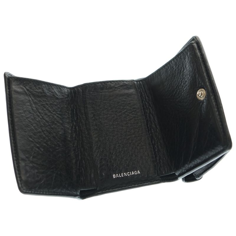 Balenciaga Paper ZA MINI Wallet Paper Mini Wallet Fold Wallet Leather Black