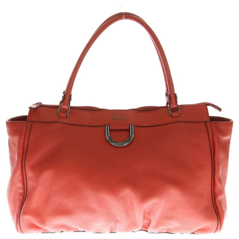Gucci Logo Tote Handbag Red Leather 341491 Silver Hardware