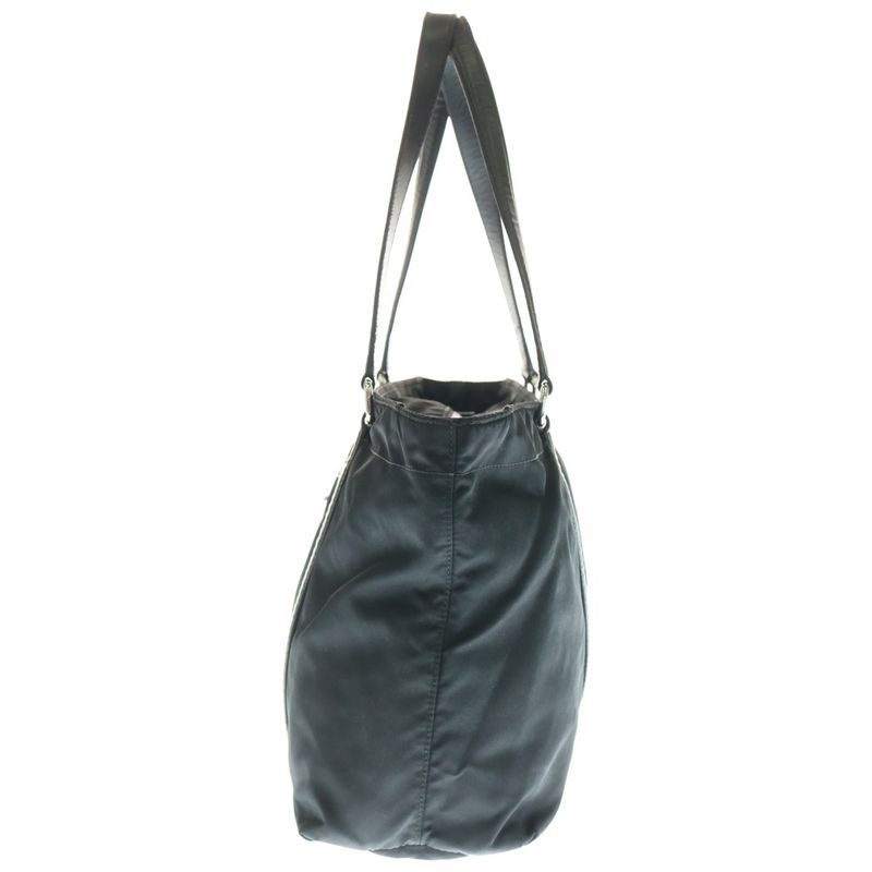 Prada Tessuto Tote Handbag Black Nylon And Leather Silver Hardware