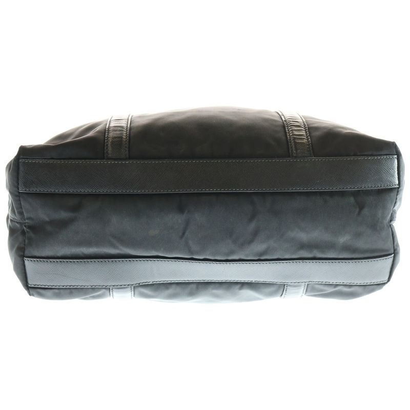 Prada Tessuto Tote Handbag Black Nylon And Leather Silver Hardware