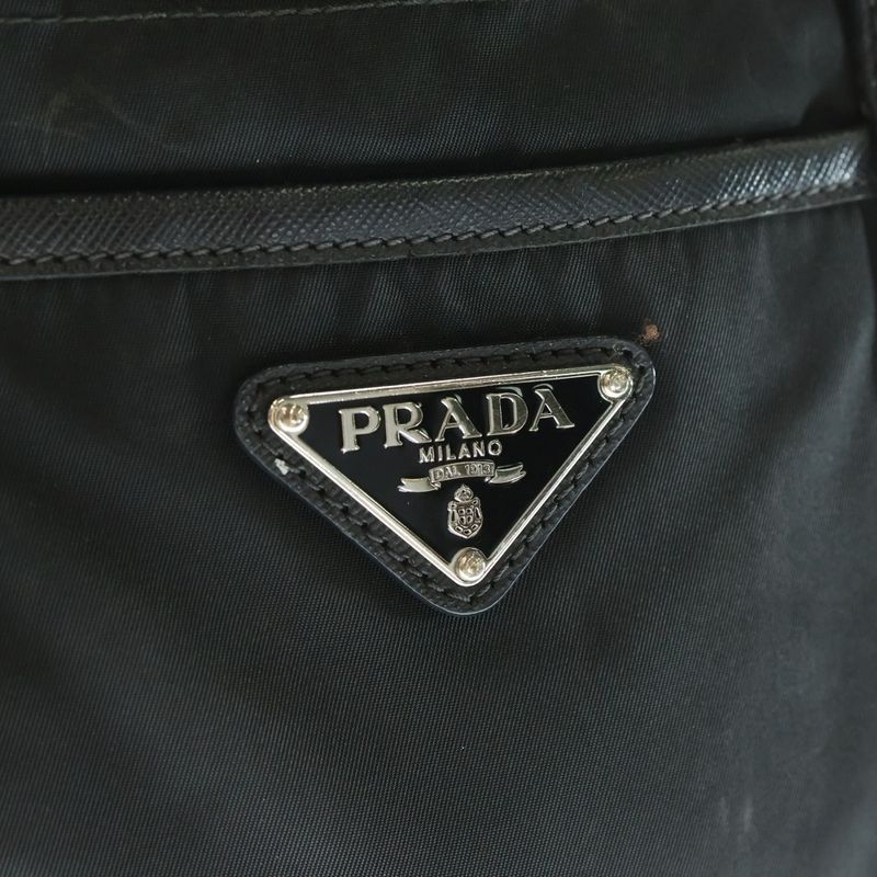Prada Tessuto Tote Handbag Black Nylon And Leather Silver Hardware