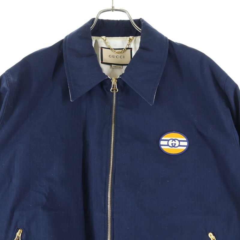 Gucci 21AW Logo Patch Cotton Zip-up Harrington Jacket Navy 654837