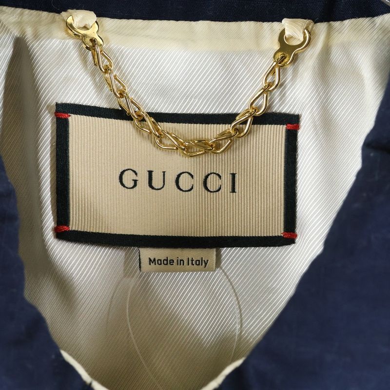Gucci 21AW Logo Patch Cotton Zip-up Harrington Jacket Navy 654837