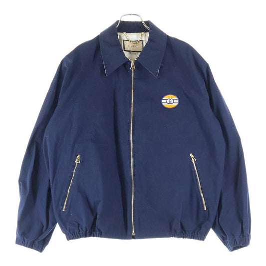 Gucci 21AW Logo Patch Cotton Zip-up Harrington Jacket Navy 654837