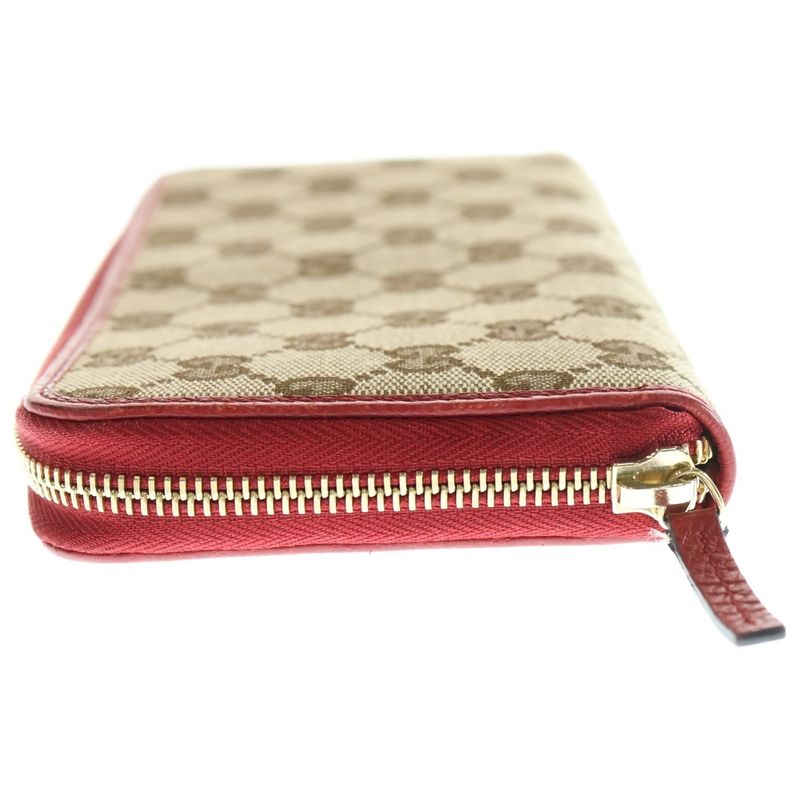 Gucci GG Canvas Round Zipper Long Wallet Long Wallet Card Case Beige And Red