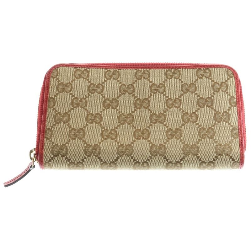 Gucci GG Canvas Round Zipper Long Wallet Long Wallet Card Case Beige And Red