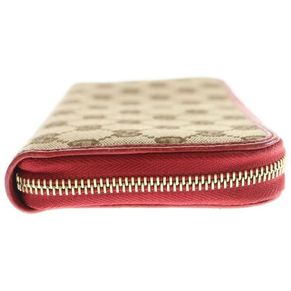 Gucci GG Canvas Round Zipper Long Wallet Long Wallet Card Case Beige And Red