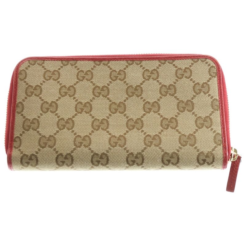 Gucci GG Canvas Round Zipper Long Wallet Long Wallet Card Case Beige And Red