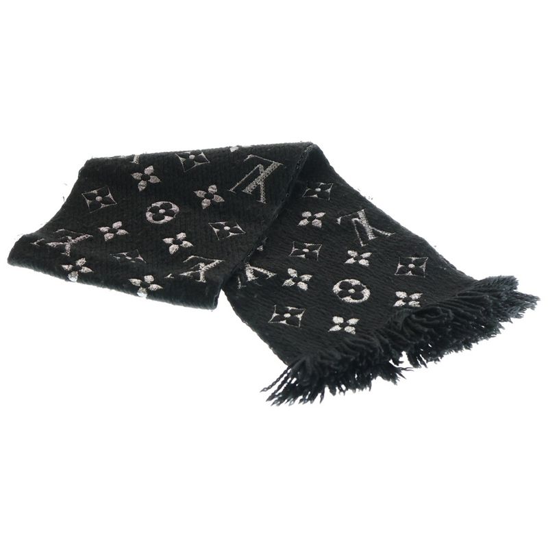 Louis Vuitton Echarpe Logomania Shine Fringe Scarf Stole Black Lamé Yarn M75833