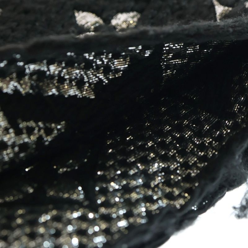 Louis Vuitton Echarpe Logomania Shine Fringe Scarf Stole Black Lamé Yarn M75833