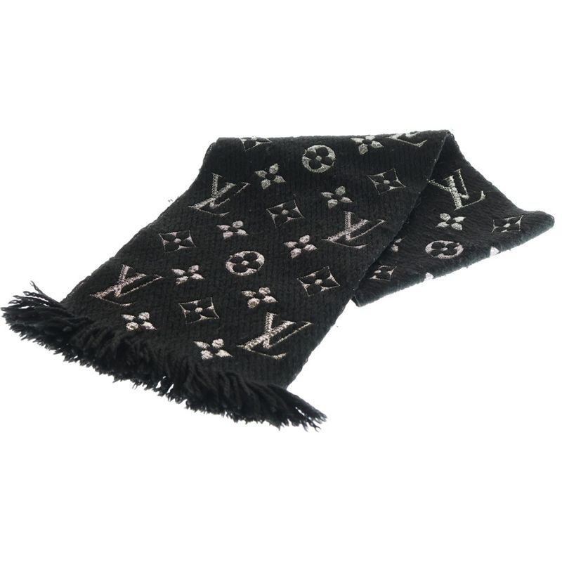 Louis Vuitton Echarpe Logomania Shine Fringe Scarf Stole Black Lamé Yarn M75833