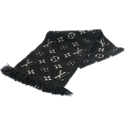 Louis Vuitton Echarpe Logomania Shine Fringe Scarf Stole Black Lamé Yarn M75833