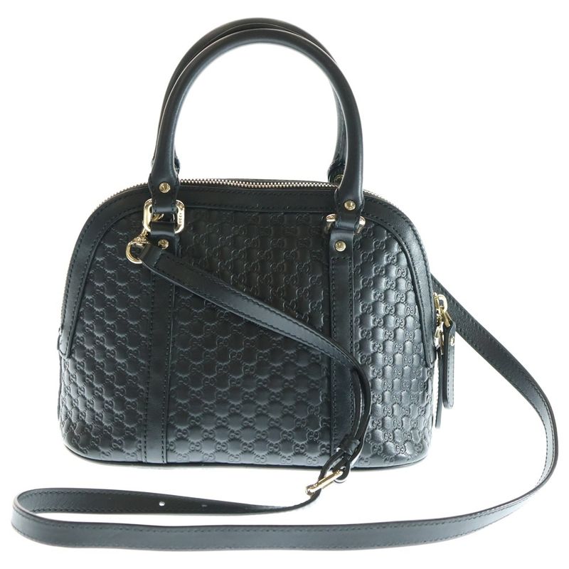 Gucci Micro Guccissima 2WAY Bag Handbag Shoulder Bag Black Leather 449654 Gold