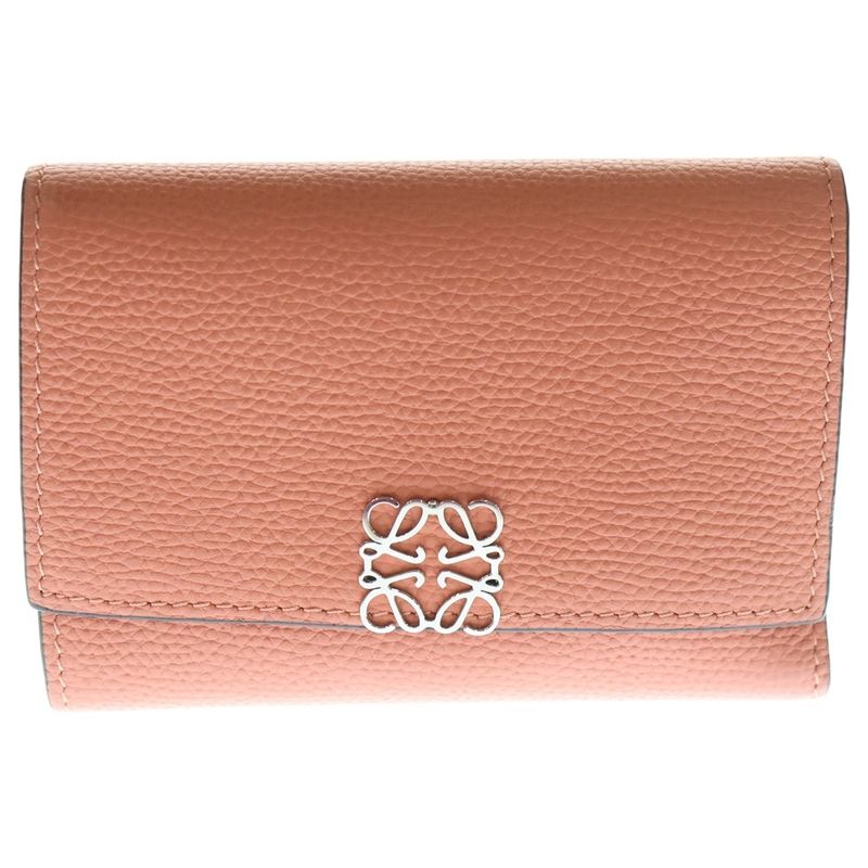 Loewe Anagram Trifold Wallet Compact Wallet Card Case Leather Salmon Pink