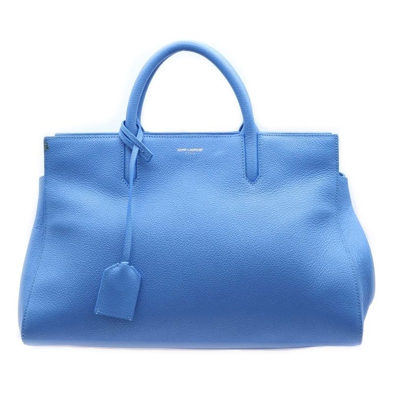 Saint Laurent Paris Cabas Rive Gauche 2way Handbag Shoulder Bag Blue Leather