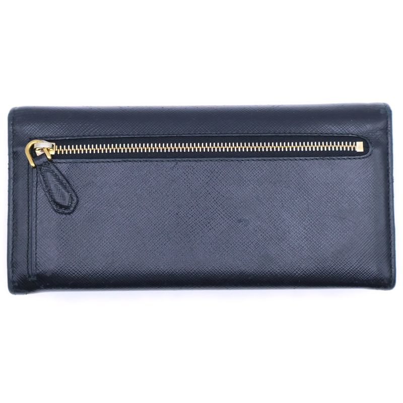 Prada Saffiano Ribbon Wallet Long Wallet Long Wallet Black Leather Gold Hardware