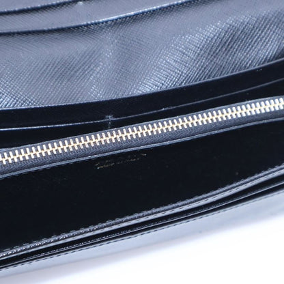 Prada Saffiano Ribbon Wallet Long Wallet Long Wallet Black Leather Gold Hardware