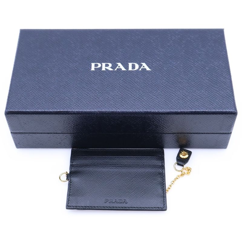 Prada Saffiano Ribbon Wallet Long Wallet Long Wallet Black Leather Gold Hardware