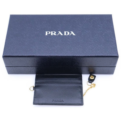 Prada Saffiano Ribbon Wallet Long Wallet Long Wallet Black Leather Gold Hardware
