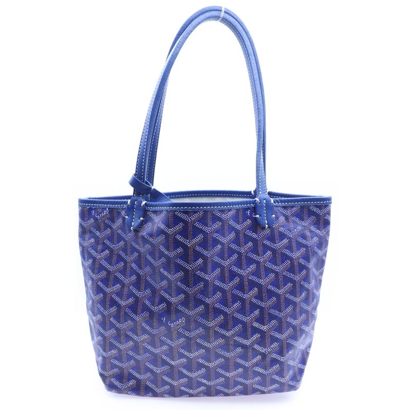 Goyard Saint Louis Junior Mini Tote Leather Handbag With Pouch Blue