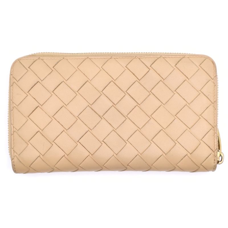Bottega Veneta Intrecciato Long Wallet Long Wallet Card Case Beige And Leather