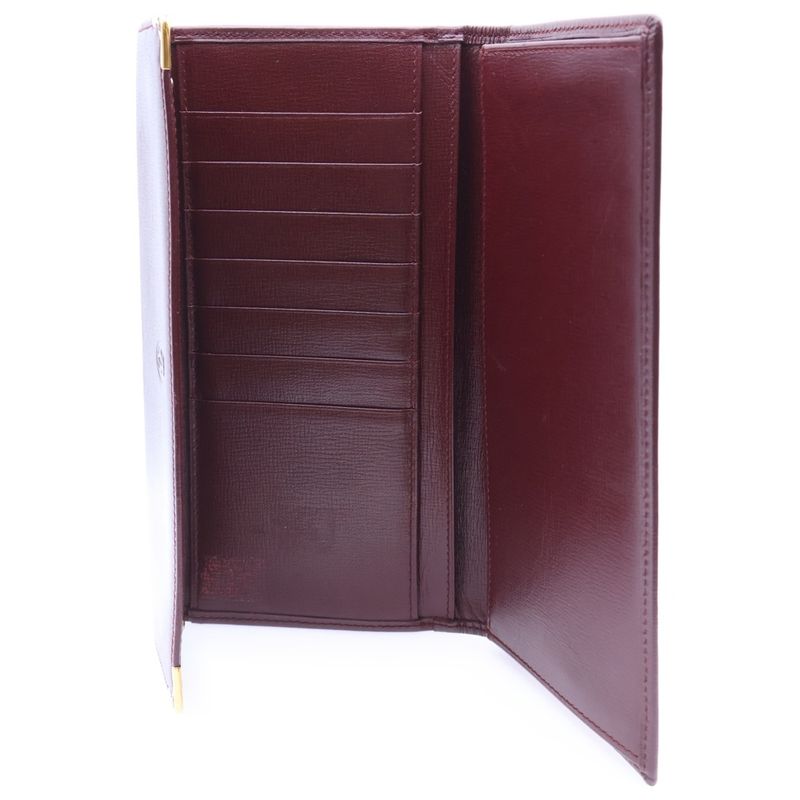 Cartier Mastline Leather Long Wallet Trifold Burgundy