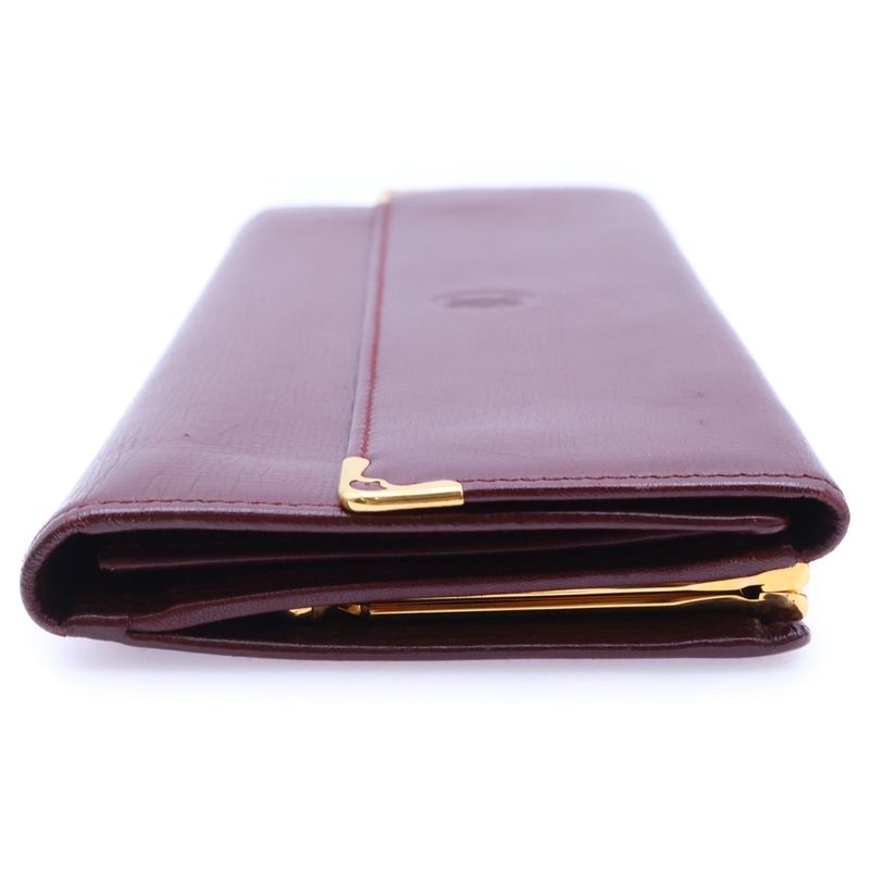 Cartier Mastline Leather Long Wallet Trifold Burgundy
