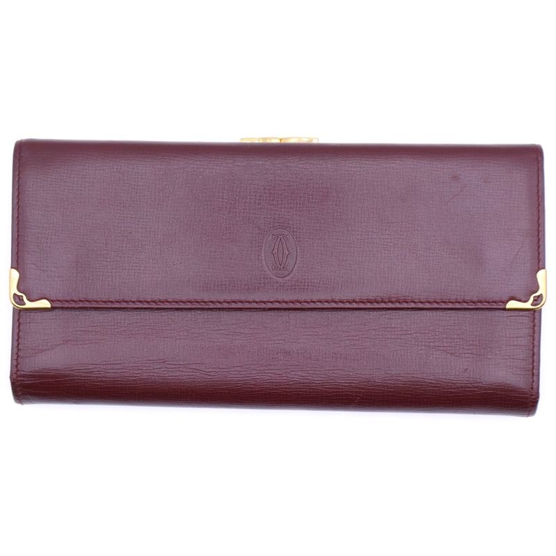 Cartier Mastline Leather Long Wallet Trifold Burgundy