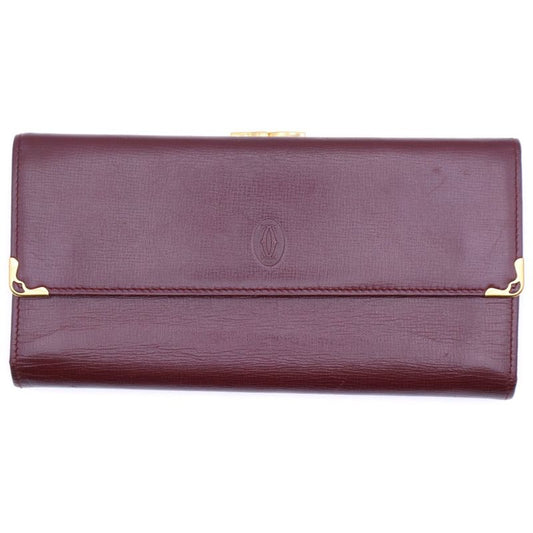 Cartier Mastline Leather Long Wallet Trifold Burgundy