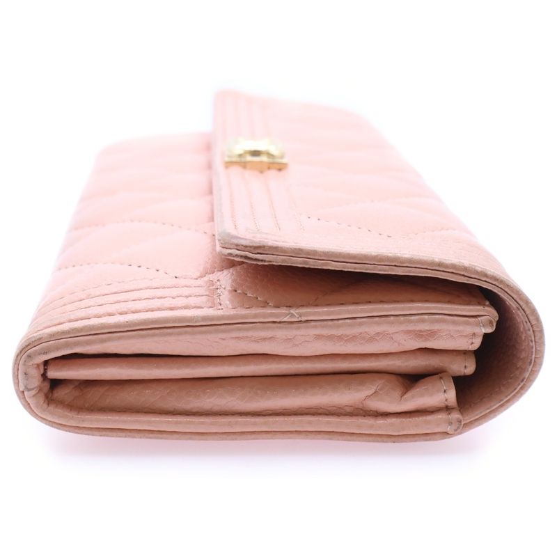 Chanel Boy Chanel Long Wallet Long Wallet Card Case Caviar Skin Pink Gold