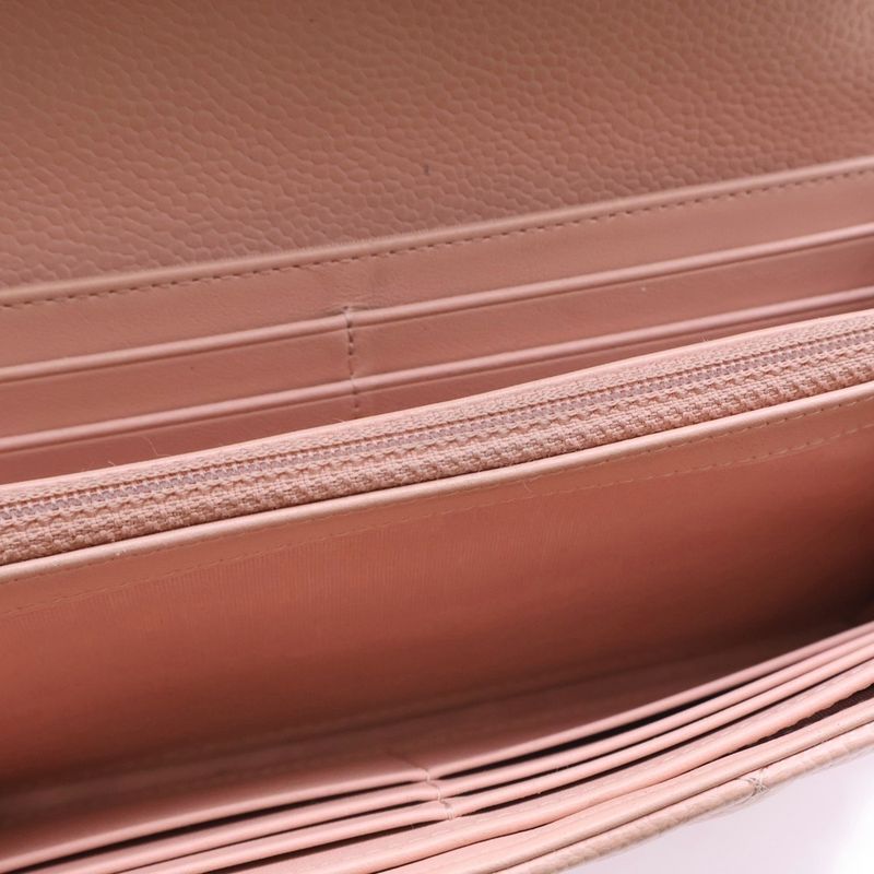Chanel Boy Chanel Long Wallet Long Wallet Card Case Caviar Skin Pink Gold