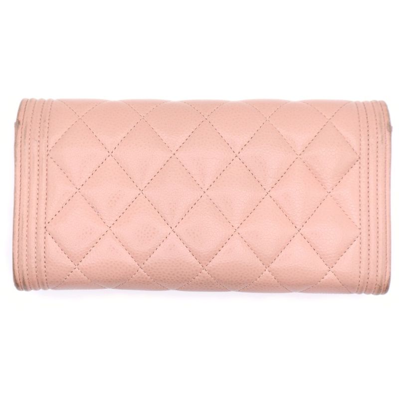 Chanel Boy Chanel Long Wallet Long Wallet Card Case Caviar Skin Pink Gold