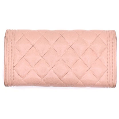Chanel Boy Chanel Long Wallet Long Wallet Card Case Caviar Skin Pink Gold