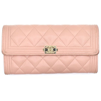 Chanel Boy Chanel Long Wallet Long Wallet Card Case Caviar Skin Pink Gold