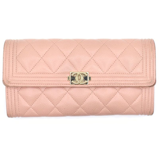 Chanel Boy Chanel Long Wallet Long Wallet Card Case Caviar Skin Pink Gold