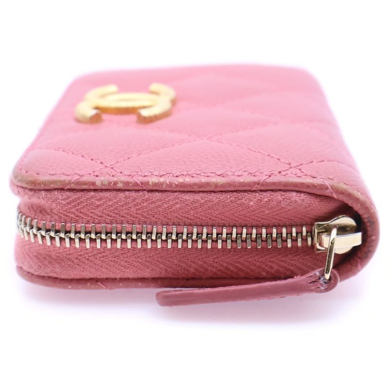 Chanel Matelasse Coin Purse Coin Case Wallet Pink Caviar Skin Gold Hardware
