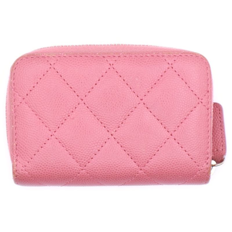Chanel Matelasse Coin Purse Coin Case Wallet Pink Caviar Skin Gold Hardware